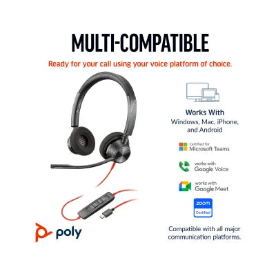HP Poly Blackwire 3220 USB-C Wired Black Headset